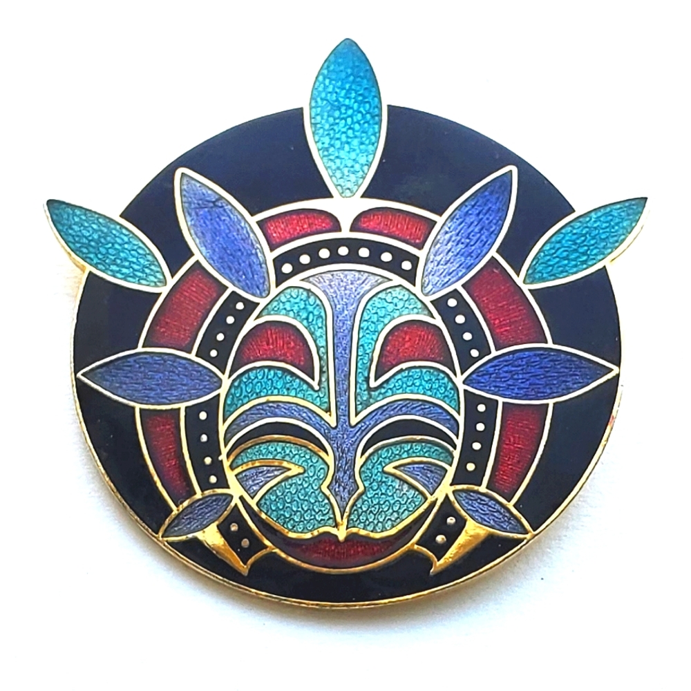 Vintage 80's Antique Ltd. Barbara Lavallee Enamel GoldtoneTribal Southwest Pin